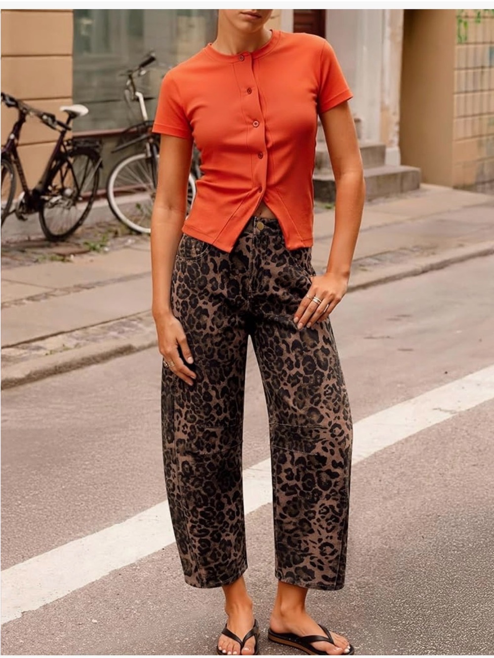 Leopard Print Wide-Leg Jeans - Brown - Picture 5 of 10